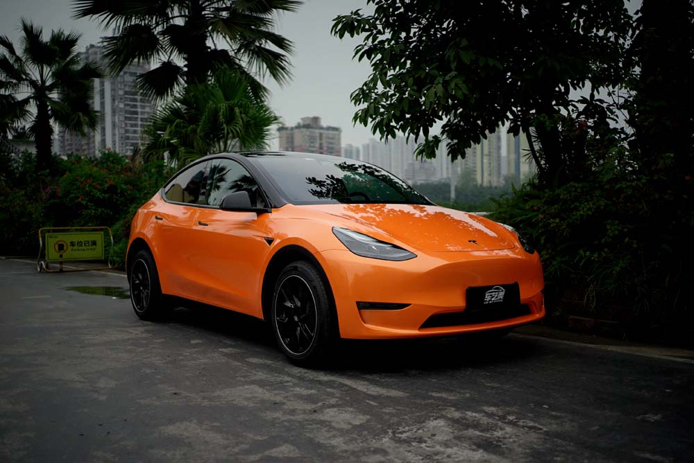 膜珊瑚幻彩橙 | 特斯拉Model Y改色膜案例