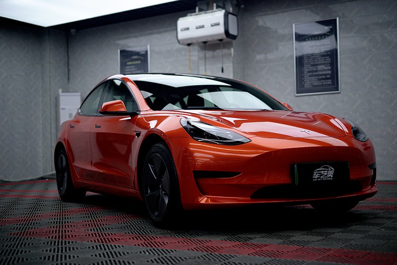 金属橙 | 特斯拉Model 3装贴改色膜效果
