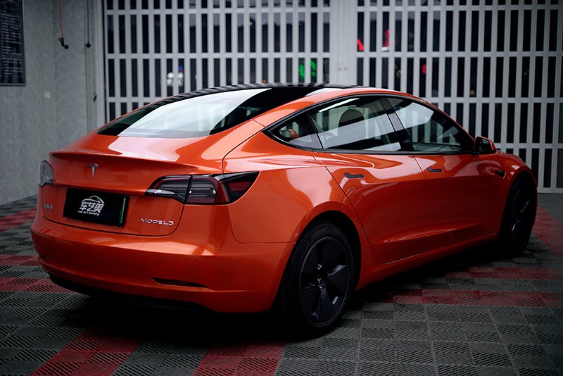 金属橙 | 特斯拉Model 3装贴改色膜效果